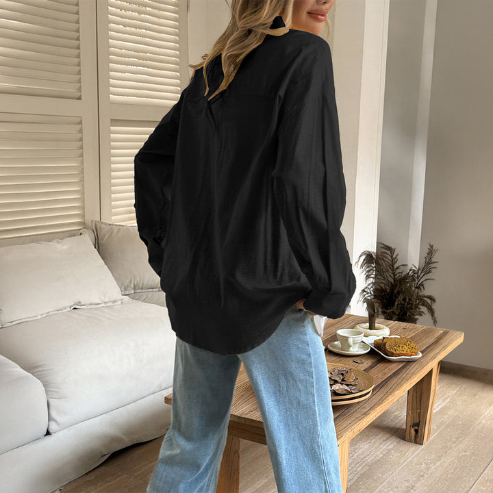Damen nan oversized Leinen-Hemdbluse mit kastigem Schnitt und verdeckter Knopfleiste Drune