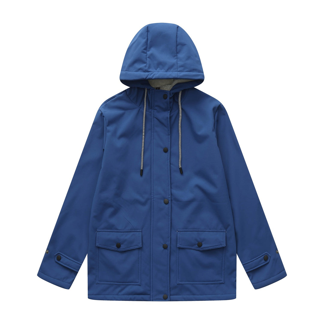 Damen nan wasserabweisender Parka mit Kapuze, fleecegefütterter Innenseite und großen Pattentaschen Drune