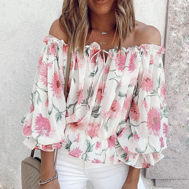 Damen Off-Shoulder Bluse mit floralen Mustern und Rüschendetails Drune