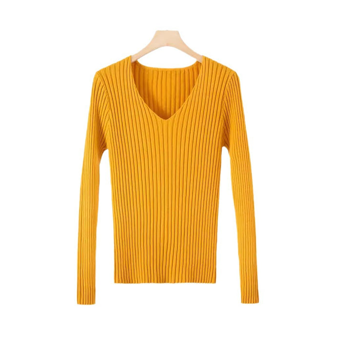 Damen modisches V-Ausschnitt Strickoberteil mit feinem Rippdesign Drune