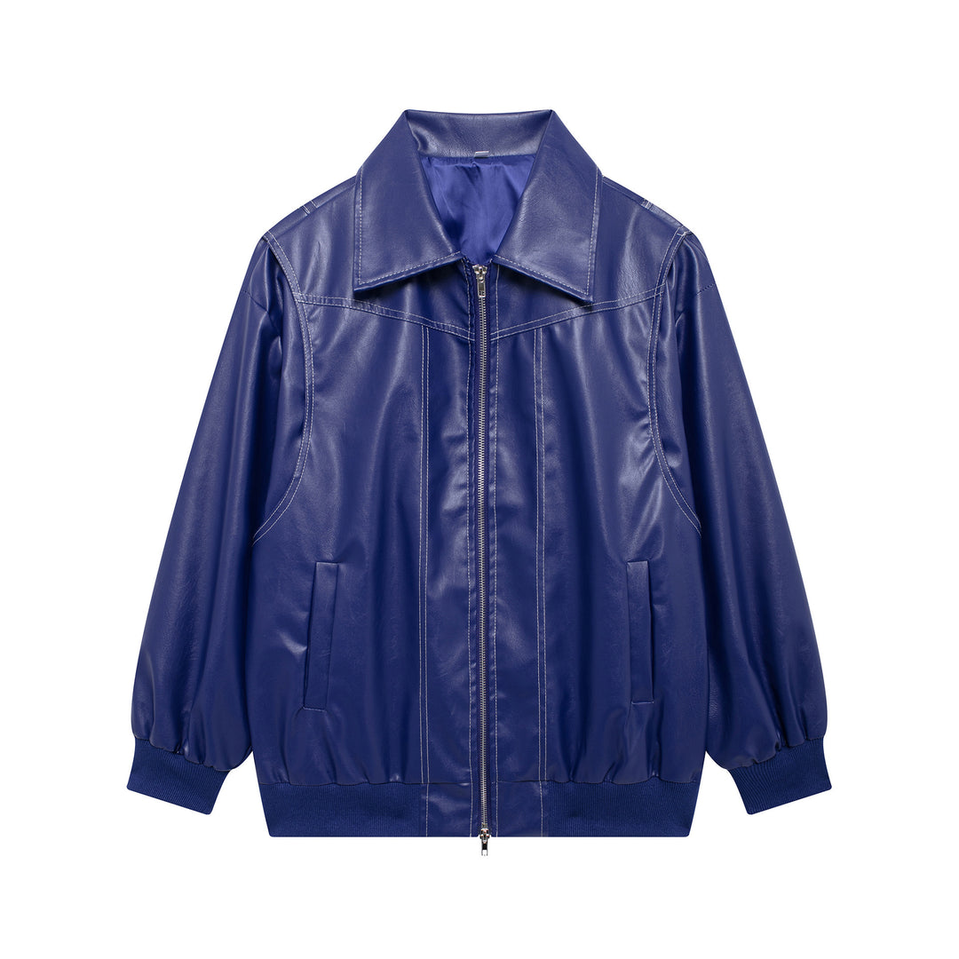 Damen Kunstlederjacke mit elastischen Bündchen und hochschließendem Kragen Drune