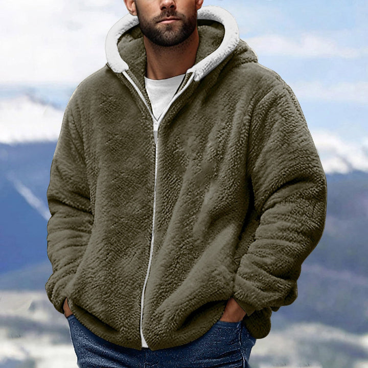 Herren Kuschelige Teddy-Fleece-Kapuzenjacke mit Reißverschluss und Oversize-Passform Drune