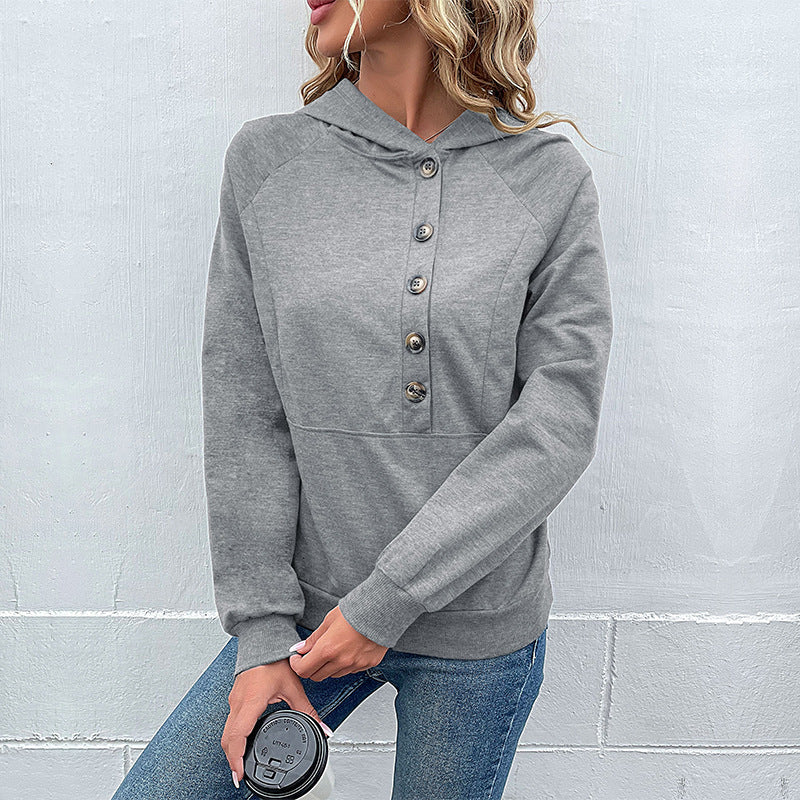 Damen Kapuzenpullover mit asymmetrischer Knopfleiste und Raglanärmeln Drune