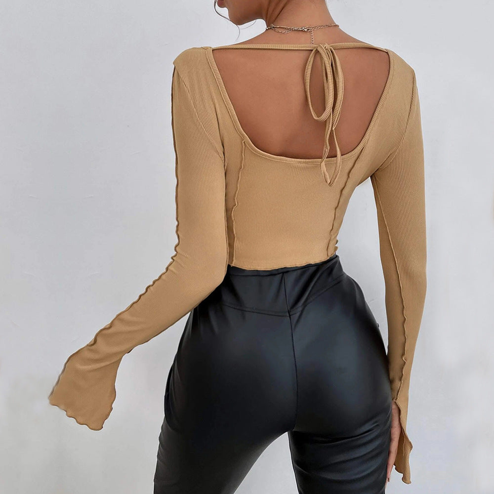 Damen Couture Crop-Top mit quadratischem Ausschnitt und langen Ärmeln Drune