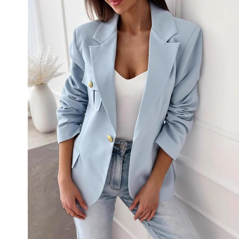 Damen Modischer Blazer mit aufgestickten Taschen und eleganter Knopfleiste Drune