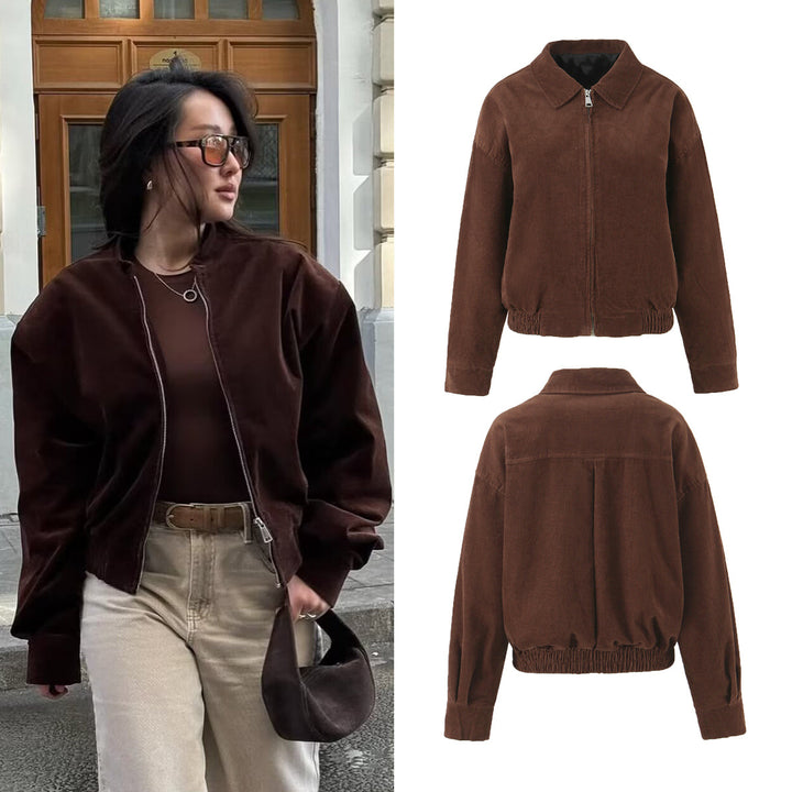 Damen Cordjacke aus Breitcord mit Reißverschluss, Hemdkragen und elastischem Saum Drune