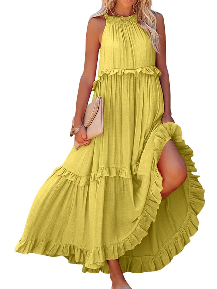 Damen Maxikleid mit Rüschendetails und luftiger Silhouette Drune