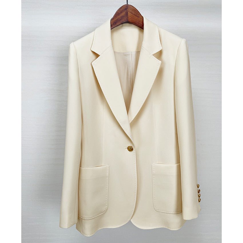 Damen Taillierter Longline-Blazer mit aufgesetzten Taschen, Ein-Knopf-Verschluss und leicht gerafften Ärmeln Drune