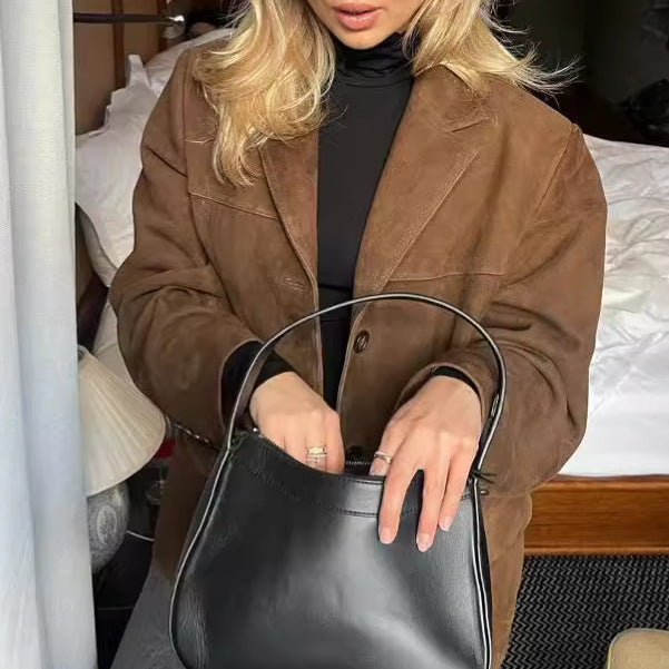 Damen Modischer Wildlederblazer im lässigen Oversized-Stil Drune