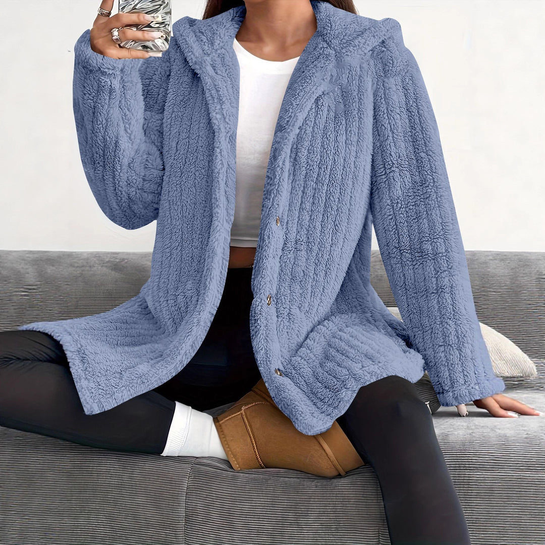 Damen Kuschelige Kapuzenjacke mit Knopfdetails Drune