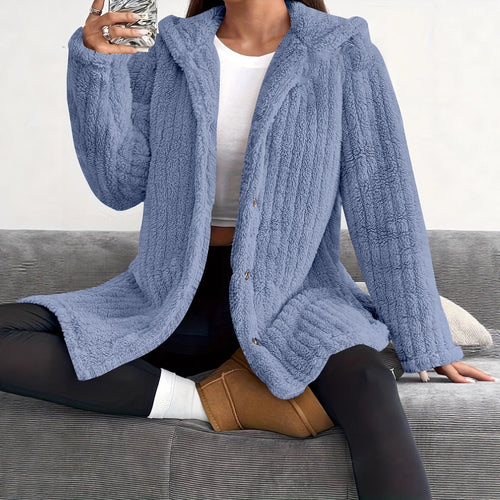 Damen Kuschelige Kapuzenjacke mit Knopfdetails Drune