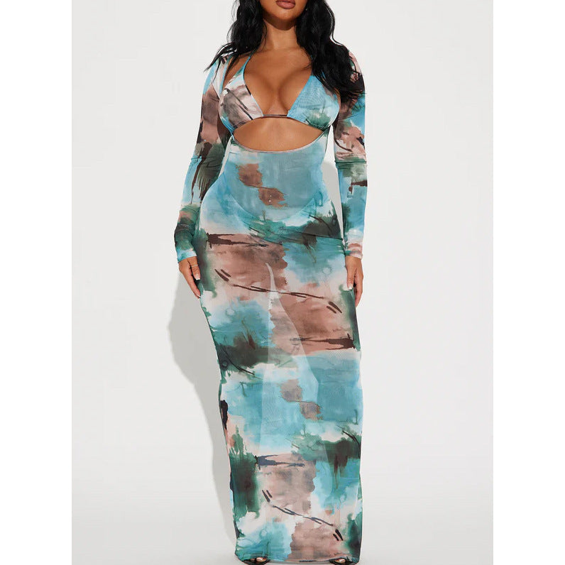 Damen Maxikleid mit fruchtigem Druck und raffiniertem Cut-Out Drune