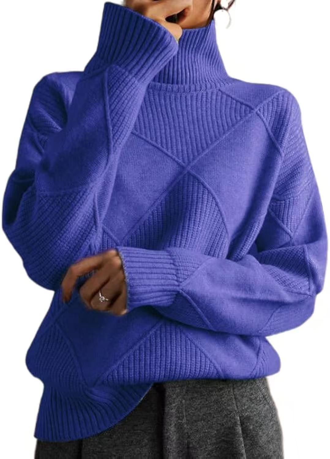 Damen kuscheliger Stehkragenpullover mit strukturiertem Strickmuster Drune