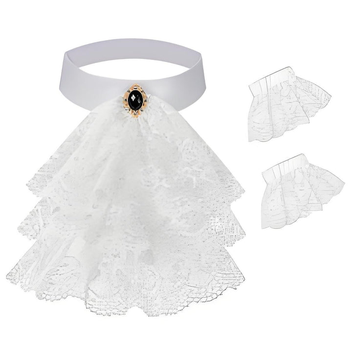 Damen nan viktorianischer Rüschen-Halskragen Choker mit dekorativer Brosche Drune