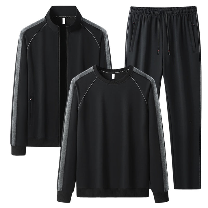 [Herren] Zweiteiliges Trainingsset mit Stehkragen-Zipjacke, Rundhals‑Sweatshirt und konisch geschnittener Jogginghose aus atmungsaktivem Fleece Drune