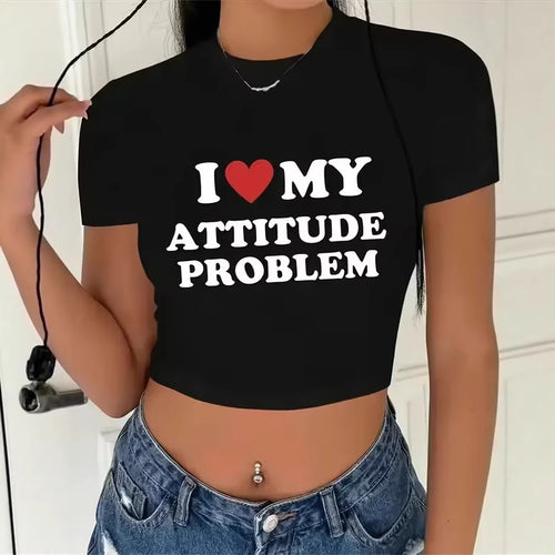 Damen Crop-T-Shirt mit kreativem Schriftzug und figurbetontem Design Drune