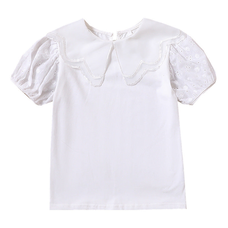 Mädchen Bluse mit dekorativen Lochstickereien und voluminösen Puffärmeln Drune