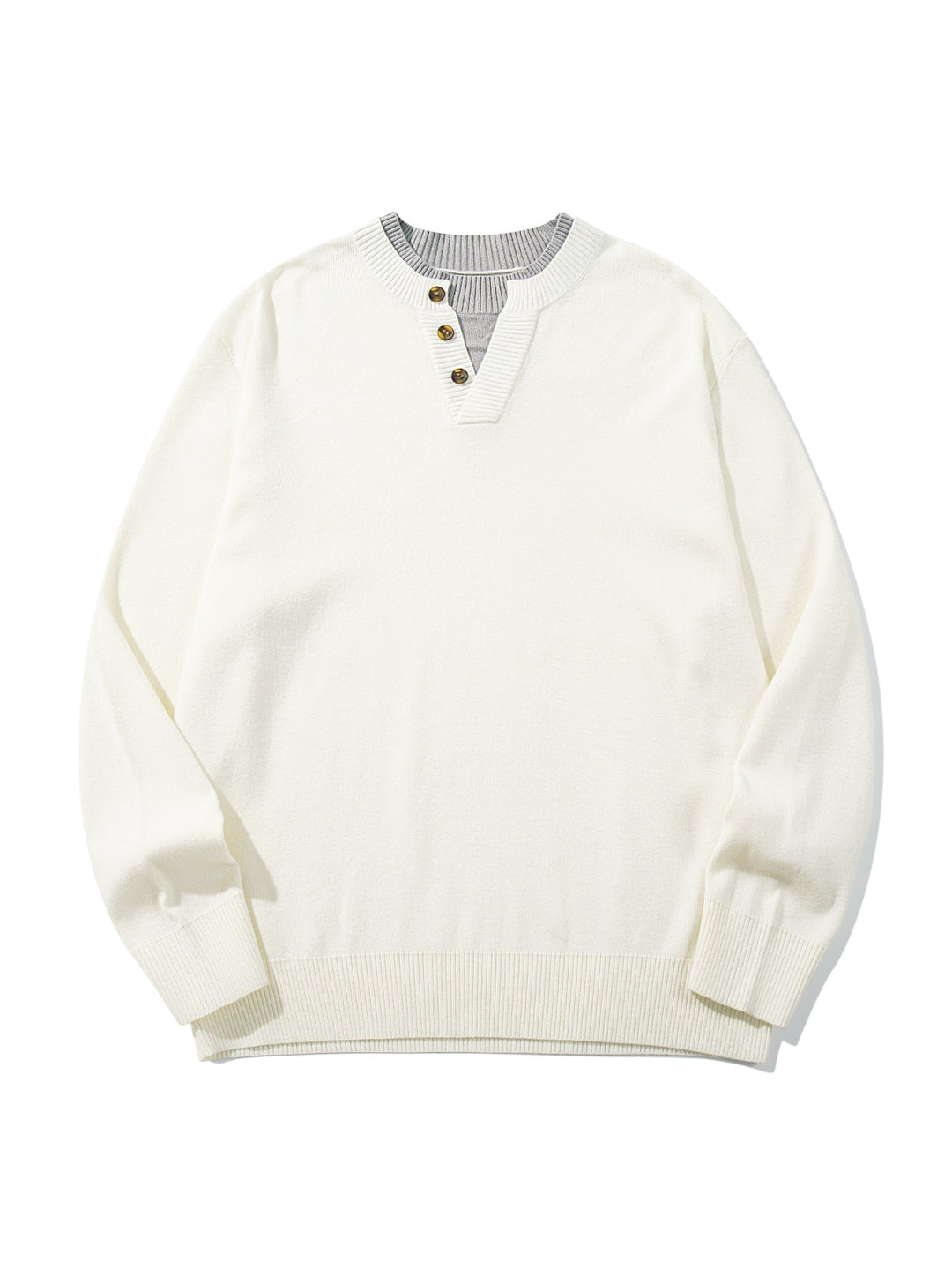 Unisex Gerippter Baumwollmix-Pullover mit Henley-Knopfleiste und Relaxed-Schnitt Drune