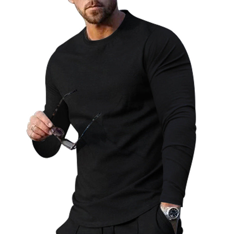 Herren nan schmal geschnittenes Langarmshirt mit Rundhalsausschnitt elastischem Baumwollstretch und verlängertem Saum Drune