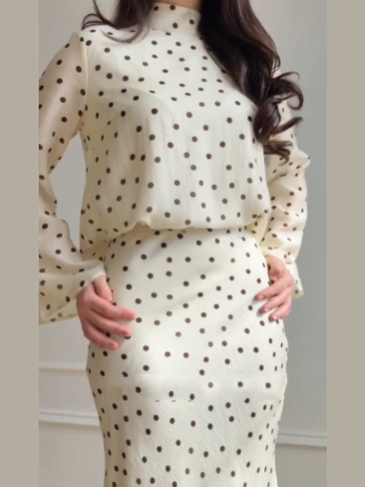 Damen Maxikleid mit taillenbetonter Meerjungfrauen-Silhouette und Tupfenprint Drune