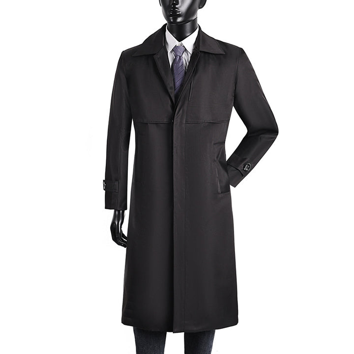 Herren langer Trenchcoat mit verdeckter Knopfleiste und wasserabweisender Ausstattung Drune