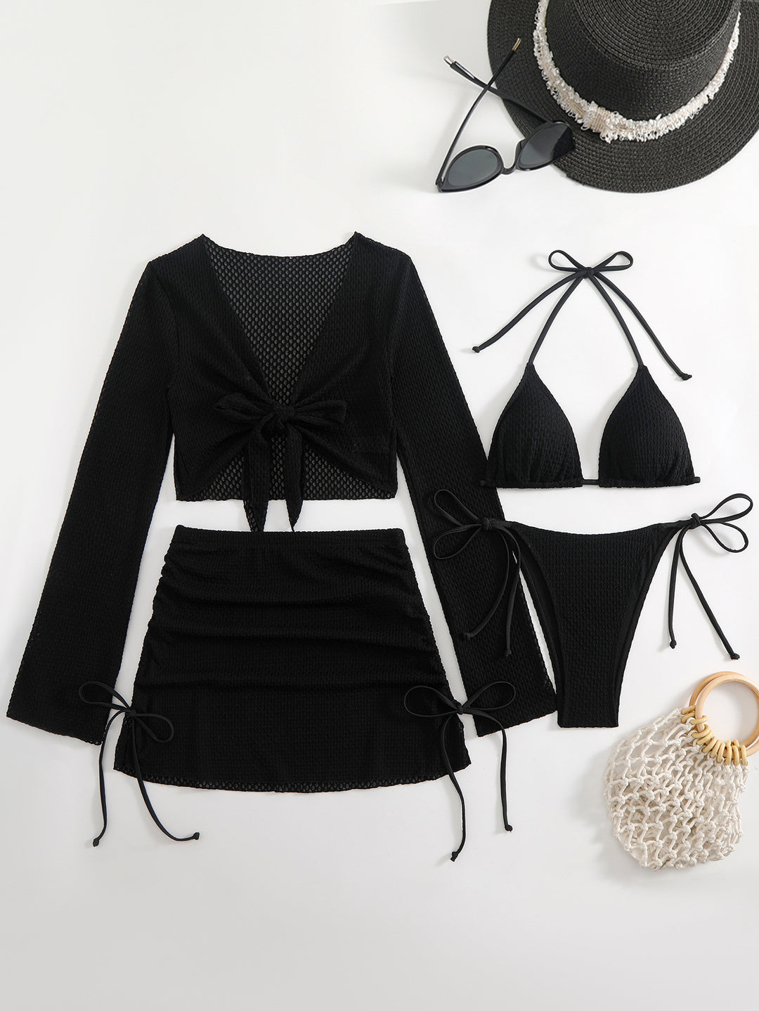 Damen Badeanzug-Set mit trendigem Netzdesign und verstellbaren Details Drune