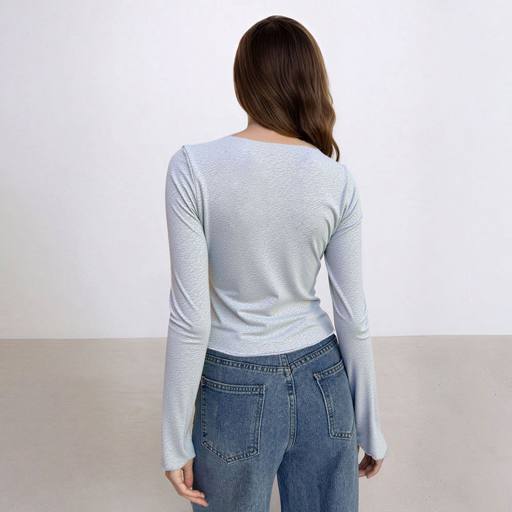 Damen cropped Langarmshirt mit seitlichem Schlitz und elegantem Design Drune