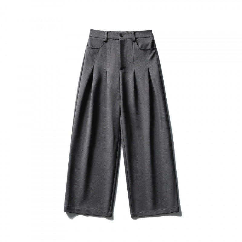 Damen Weite Highwaist-Hose mit Kellerfalten, Gürtelschlaufen und Cropped-Bein Drune
