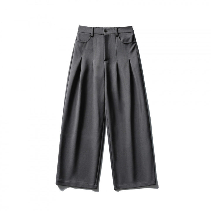 Damen Weite Highwaist-Hose mit Kellerfalten, Gürtelschlaufen und Cropped-Bein Drune