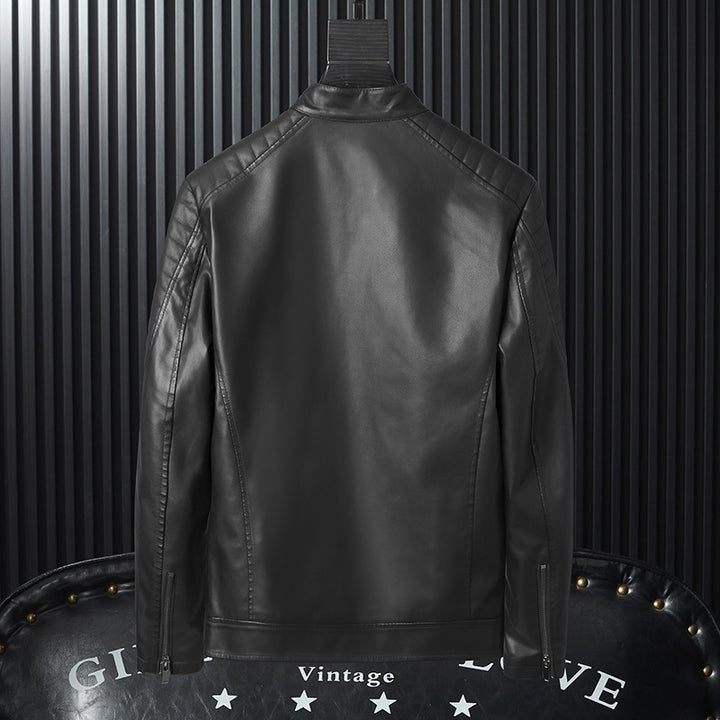 Herren Kunstleder-Moto-Blouson mit gesteppter Schulterpartie, Stehkragen und Reißverschluss Drune