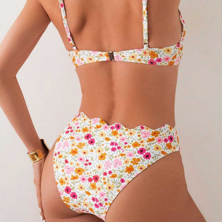 Damen Blumendekorierter Hochschnitt-Bikini Drune