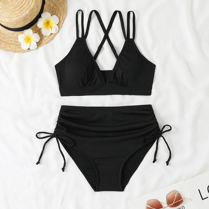 Damen Bikini-Set mit verstellbarem Kreuzträger und hoch geschnittenem Höschen Drune