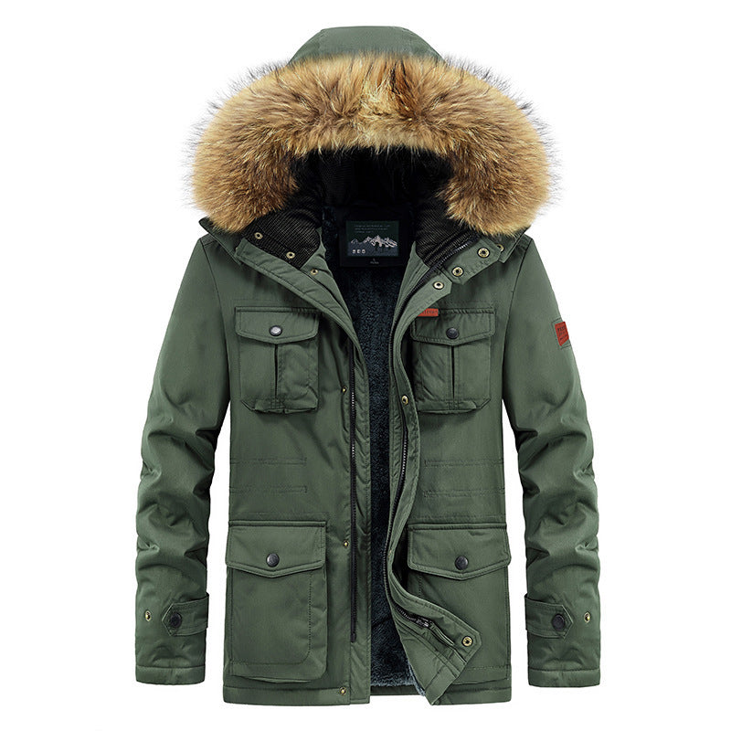 Herren Winterparka mit Kunstfellkapuze gesteppter Thermofütterung und Multifachtaschen Drune