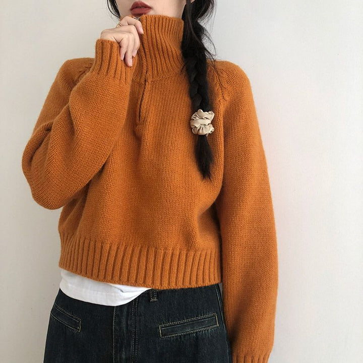 Damen modischer Stehkragenpullover aus hochwertigem Strick Drune