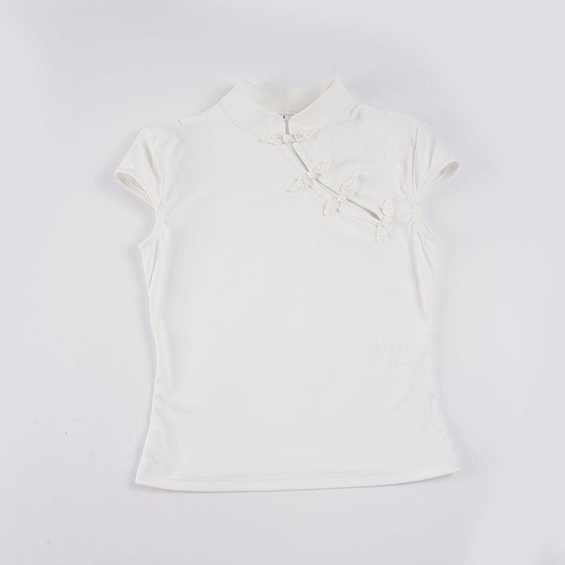 Damen elegantes Kurzarm-Oberteil mit feinen Stickdetails Drune