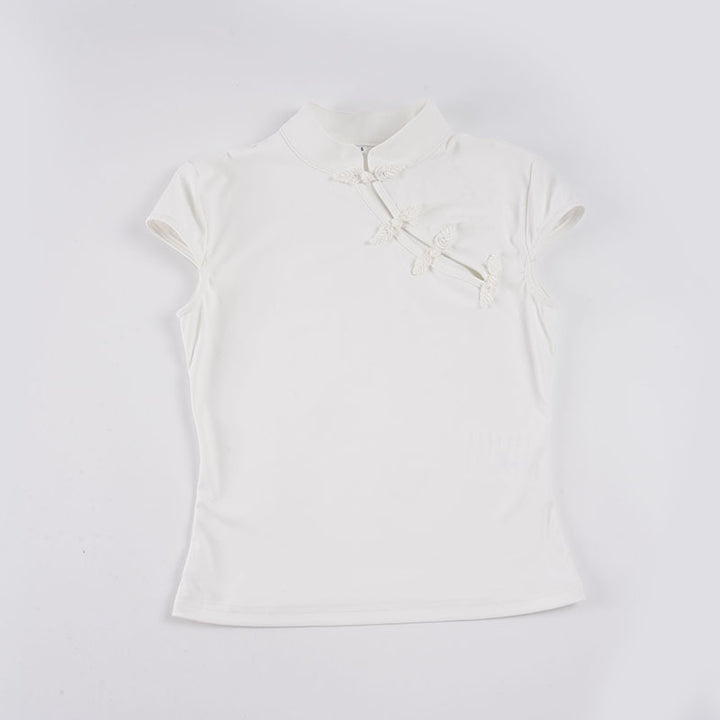 Damen elegantes Kurzarm-Oberteil mit feinen Stickdetails Drune