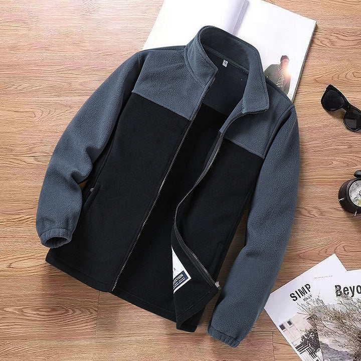 Herren Zweifarbige Fleece-Übergangsjacke mit Stehkragen, Reißverschluss & Eingrifftaschen Drune