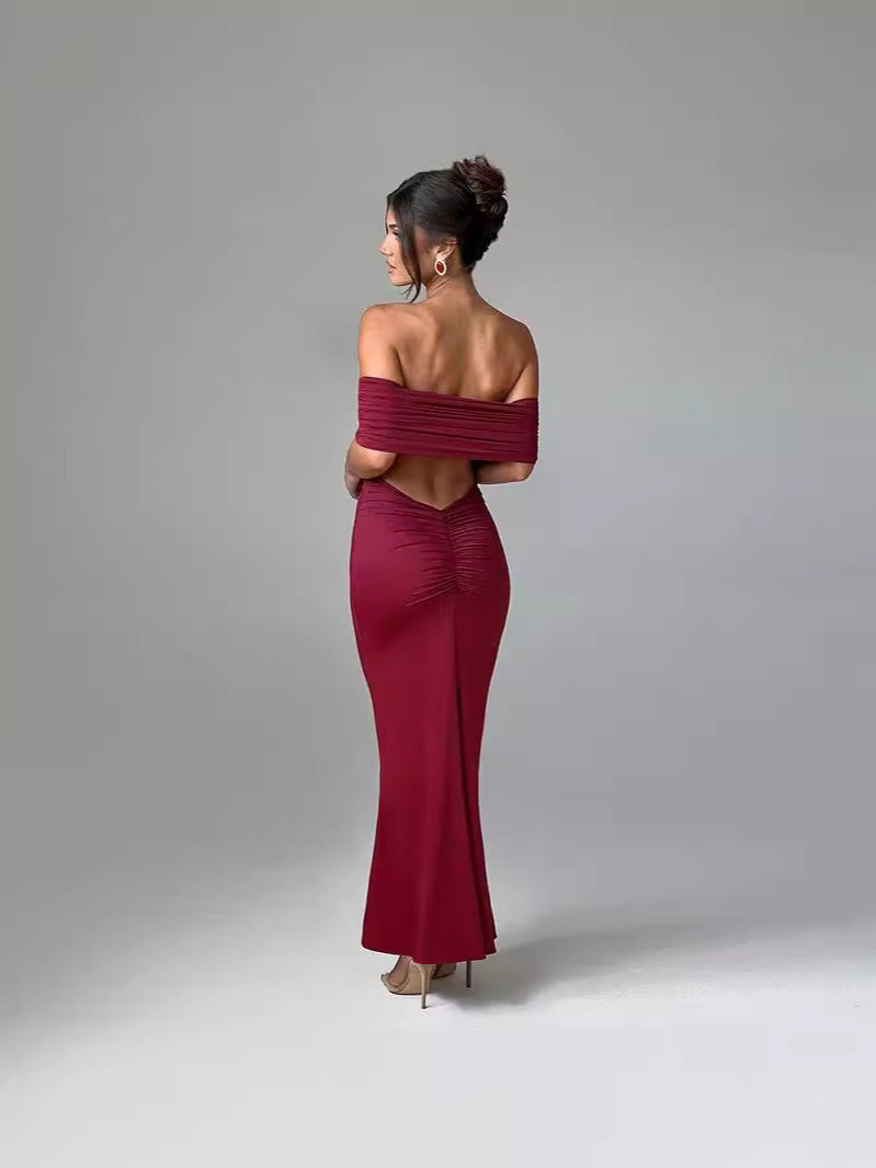 Damen Elegantes Wickelkleid mit Off-Shoulder-Ausschnitt und figurbetontem Schnitt Drune
