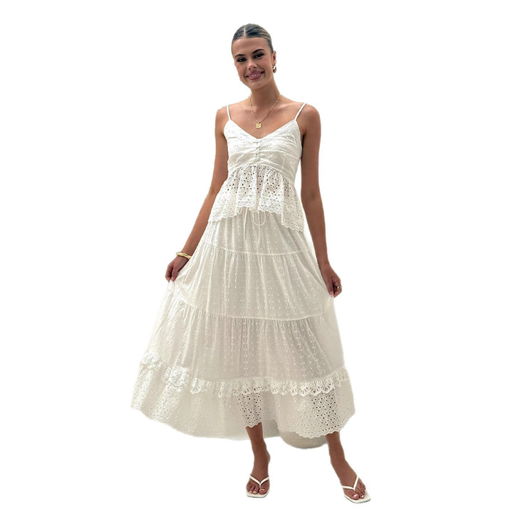 Damen Maxikleid mit luftiger Spitze und verspieltem Rüschenbesatz Drune