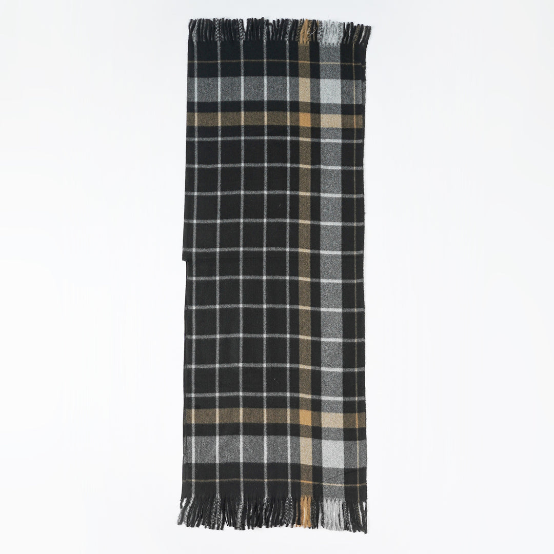 Damen Weicher Wollmix-Überwurfponcho im tartan-inspirierten Karo mit Fransen Drune
