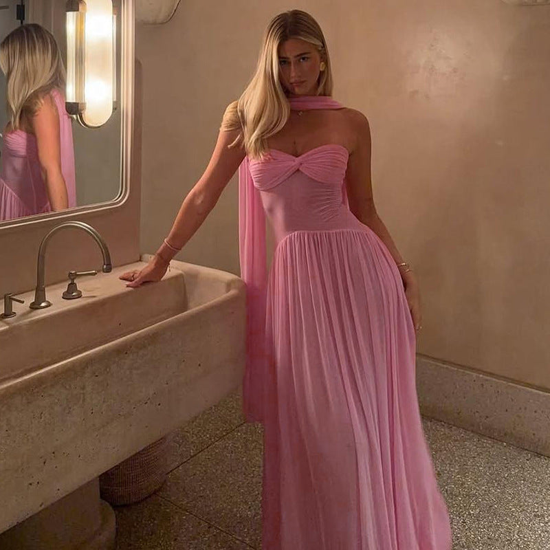 Damen Elegantes Maxikleid mit fließendem Schnitt und raffinierten Trägerdetails Drune