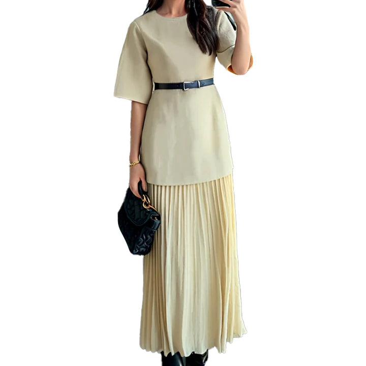 Damen Elegantes Maxikleid mit figurbetontem Oberteil und voluminösem Rock Drune