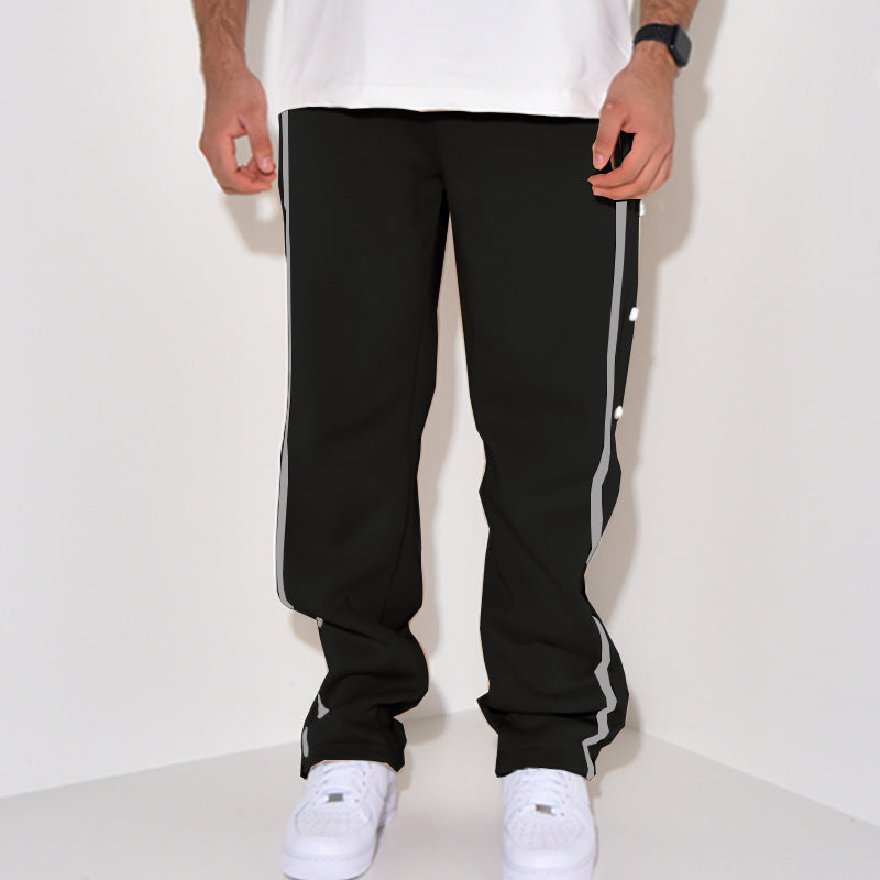 Herren Snap-Trackhose mit seitlichem Kontraststreifen, Druckknopf-Leiste und elastischem Bund Drune
