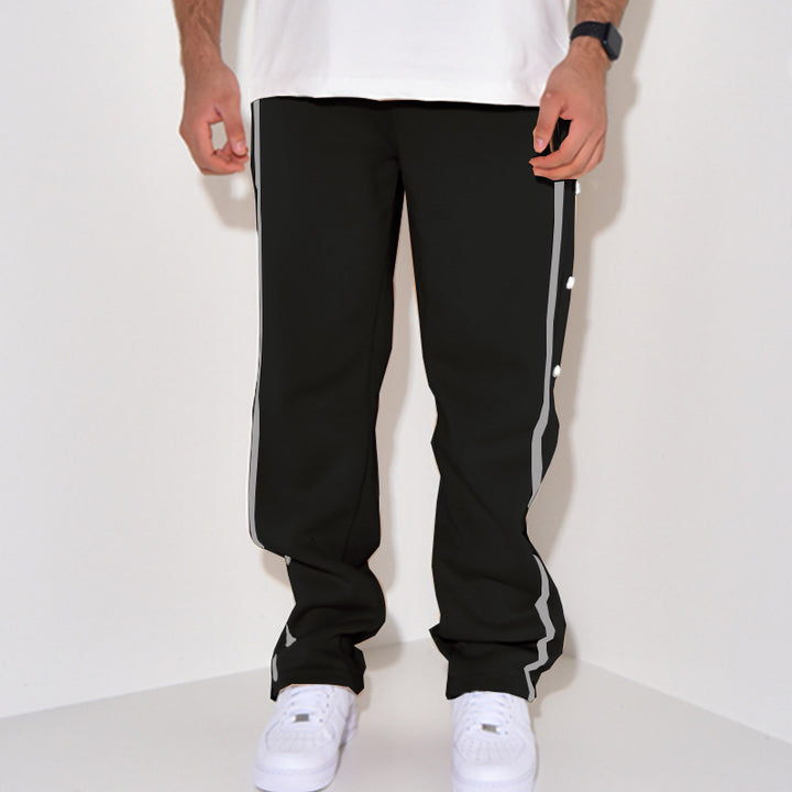 Herren Snap-Trackhose mit seitlichem Kontraststreifen, Druckknopf-Leiste und elastischem Bund Drune