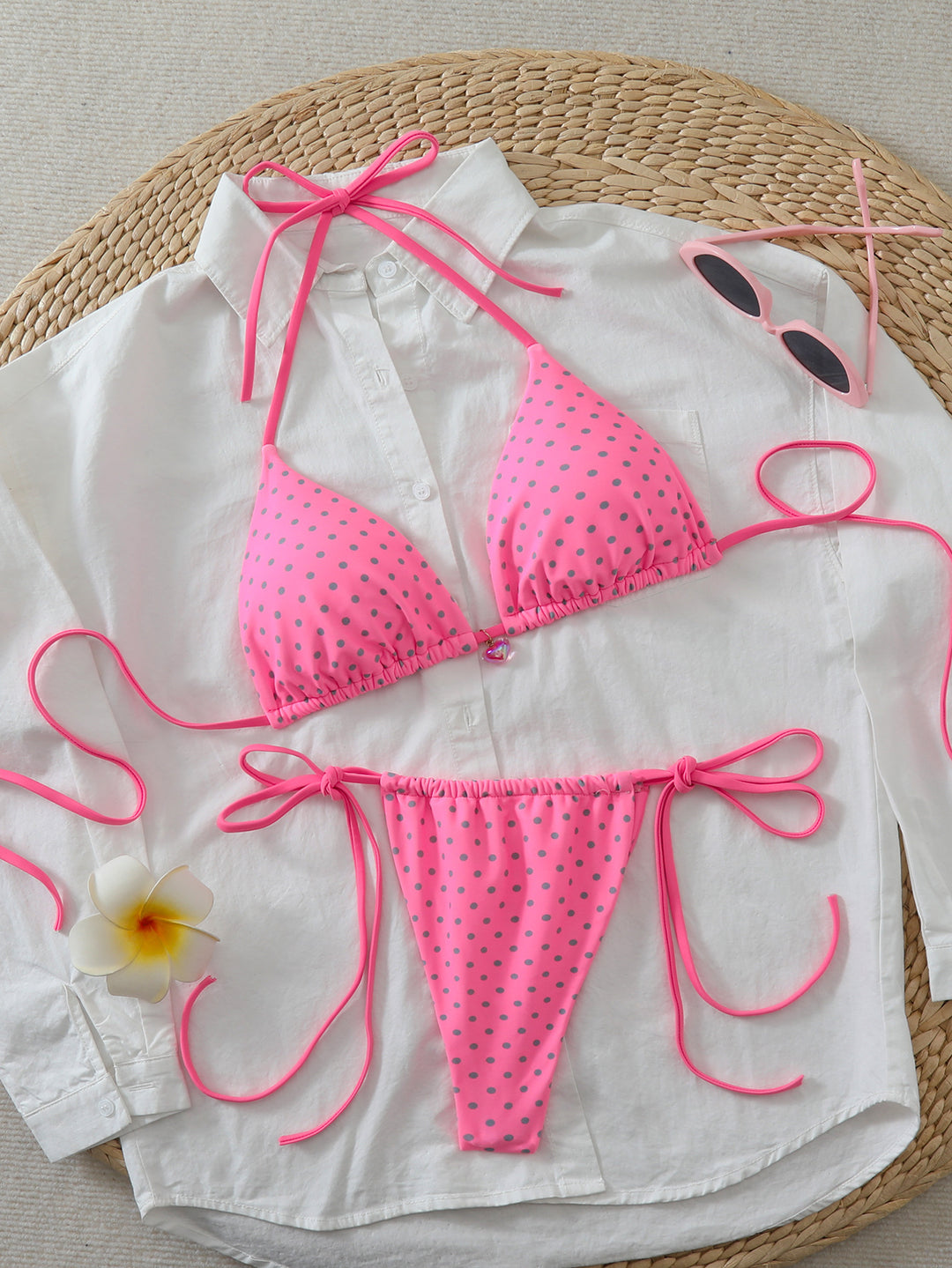 Damen Triangel-Bikini mit verspielten Punkten und verstellbaren Trägern Drune