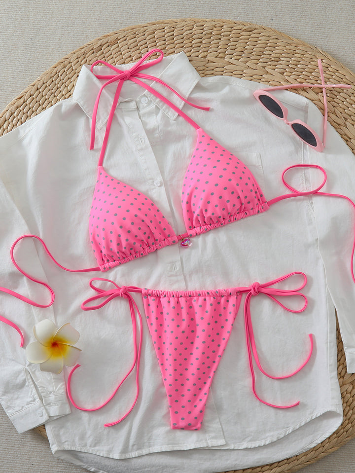 Damen Triangel-Bikini mit verspielten Punkten und verstellbaren Trägern Drune