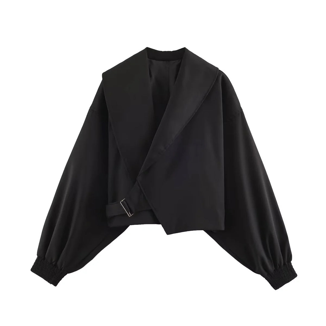 Damen nan kurze Oversize Jacke mit großem Schalkragen und Ballonärmeln Drune