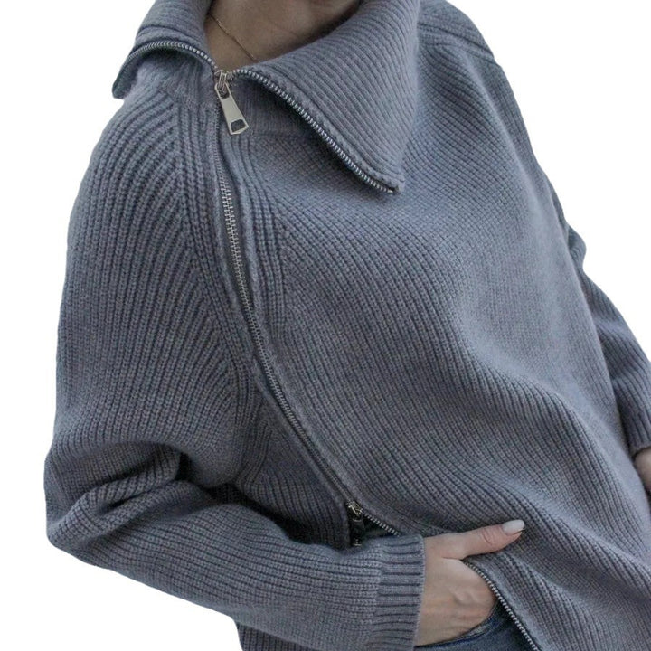 Damen Oversized Pullover mit asymmetrischem Reißverschluss und hochgeschlossenem Kragen Drune
