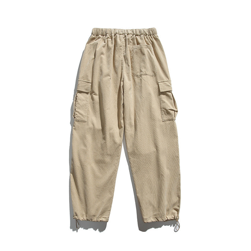 Herren Baggy-Cargohose mit elastischem Bund, Utility-Taschen und Kordelabschluss Drune