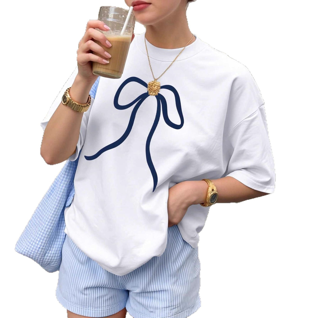 Damen Oversized T-Shirt mit elegantem Schleifenmotiv Drune